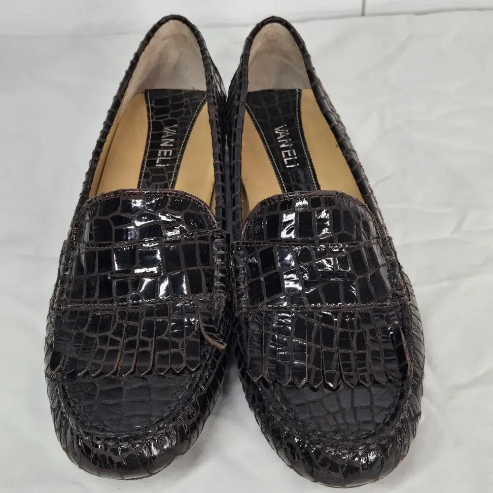 VanEli Brown Croc Embossed Patent Leather Loafers Moccasin Flats Women Size 9.5M